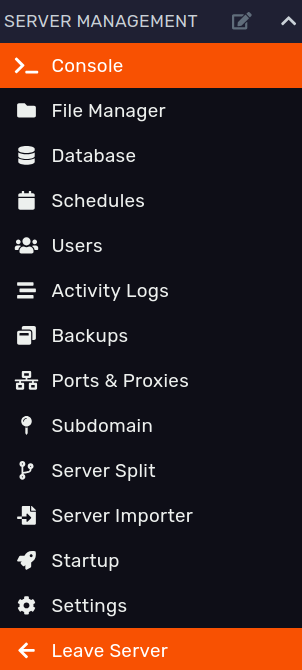 DuckPanel Settings menu with the Leave Server option